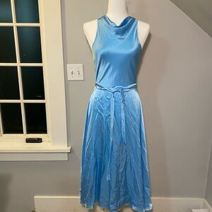 Amanda Uprichard blue satin sleeveless mid length dress w/ cowl neck small
